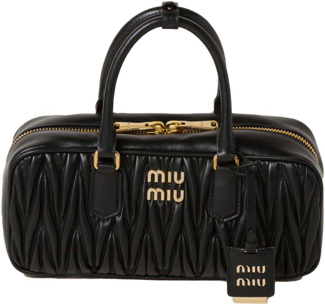 Miu Miu Arcadie Matelasse Nappa Leather Bag Black in Leather with Gold ...