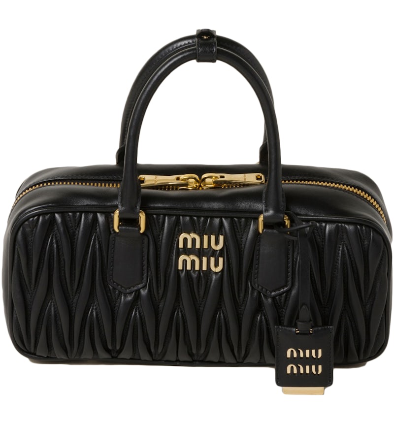 Miu Miu Arcadie Matelasse Sac en cuir Nappa Noir with Gold-tone de