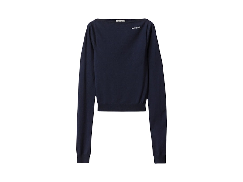 Pre-owned Miu Miu Women's Boatneck Sweater In Navy Blue