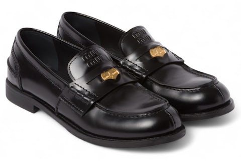Miu Miu Brushed Leather Penny Loafers Black (Women's) 5D773D-ULX