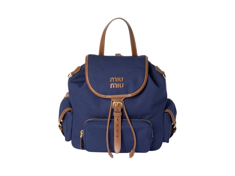 Pre-owned Miu Miu Women's Canvas Backpack In Cornflower Blue/brandy