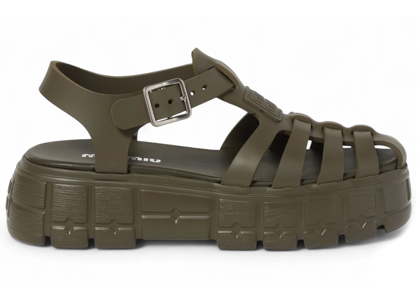 Miu Miu Olive Green Platform Sandals Miu Miu EVA Cage Sandals