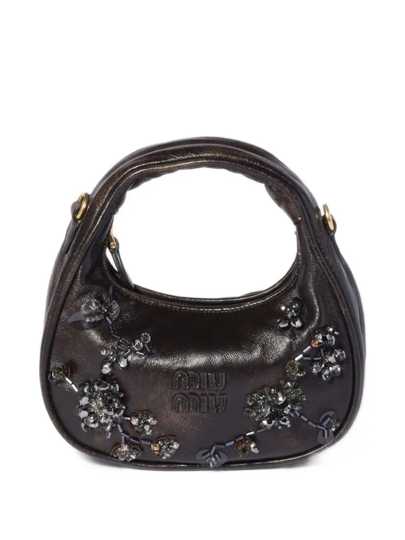 Borsa da viaggio Miu Miu ricamata Caffee