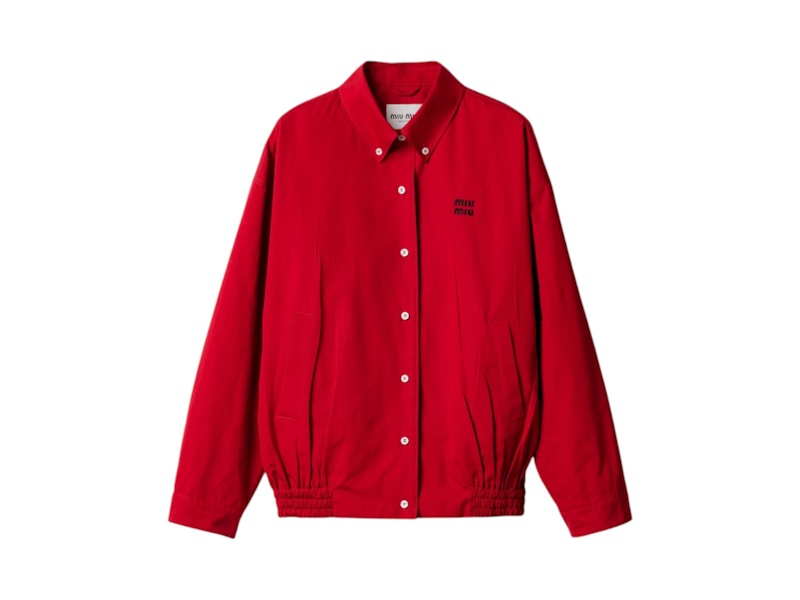 Pre-owned Miu Miu Women's  Heavy Poplin Blouson Jacket In Scarelet Redt