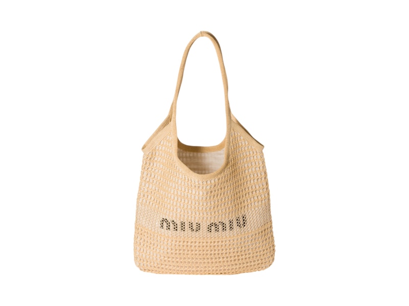 Pre-owned Miu Miu Women's Ivy Raffiaeffect And Linen Bag In Natural In Brown