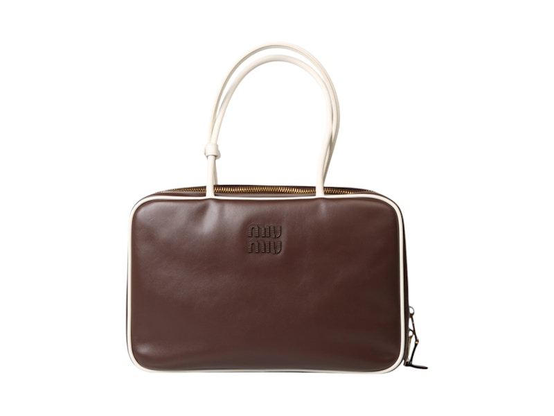 Pre-owned Miu Miu Women's Large Contrast Beau Bag In Briarwood/white