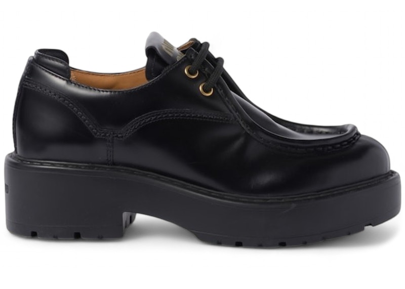 Pre-owned Miu Miu Leather Laceup Sneakers (women's) Sneakers In Black