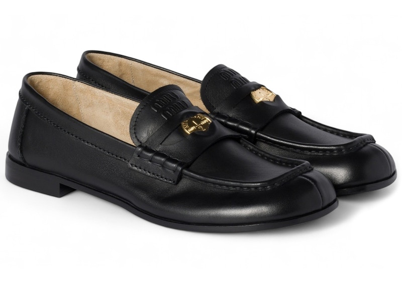 Miu Miu Leather Penny Loafers Black (Women's) - 5D398E-248