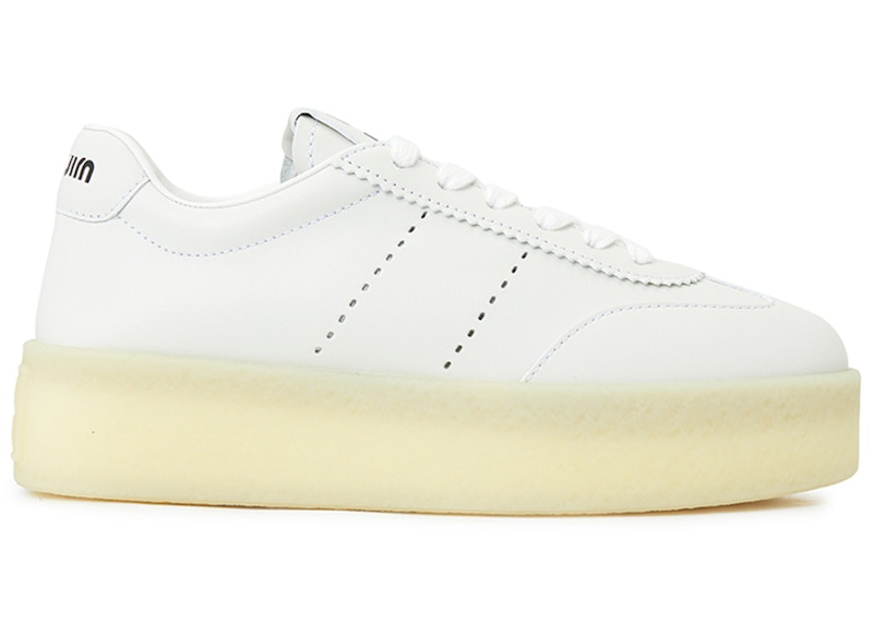 Pre-owned Miu Miu Leather Platform Sneakers (women's) In White