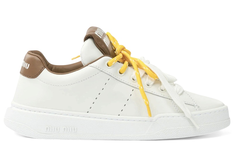 Miu Miu Leather Sneakers (Women's)in White/Cognac