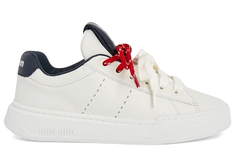 Miu Miu Leather Sneakers (Women's)in White/Navy Blue
