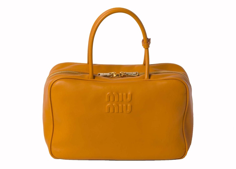 Pre-owned Miu Miu Leather Top Handle In Pomegranate Yellow