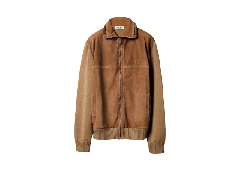 Women's Miu Miu Leather Zipped Cardigan in Camel Cinnamon