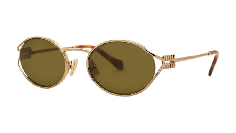 Miu Miu Logo Sunglasses in Brass Gold