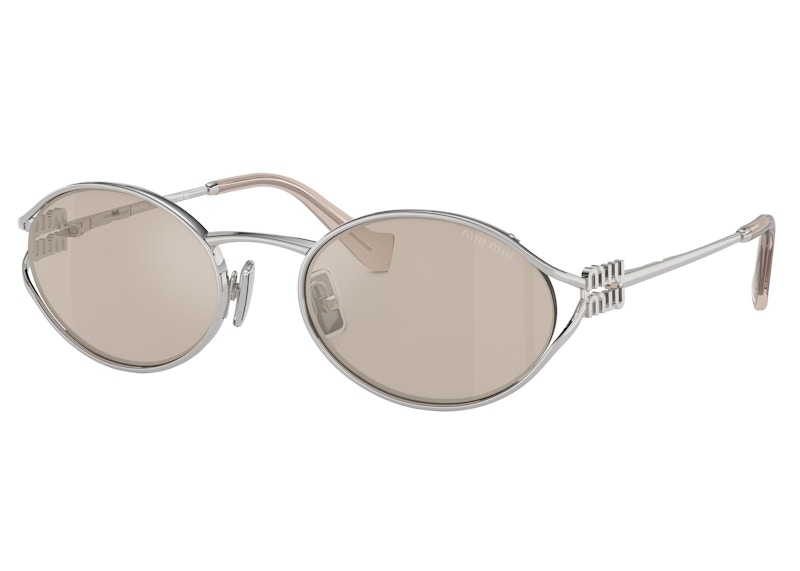 Pre-owned Miu Miu Women's Logo Sunglasses In Silver/brown (0mu 52ys 1bc10f54)