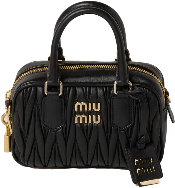 Miu Miu Matelasse Nappa Leather Top-Handle Bag Black in Leather with  Gold-tone - US