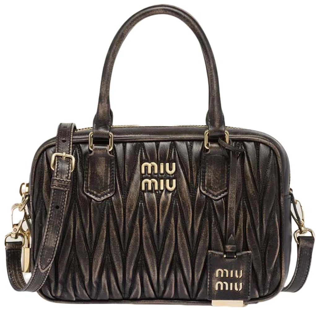 Miu Miu Matelassé Nappa Leather Top Handle Sand/Coffee in Leather with ...