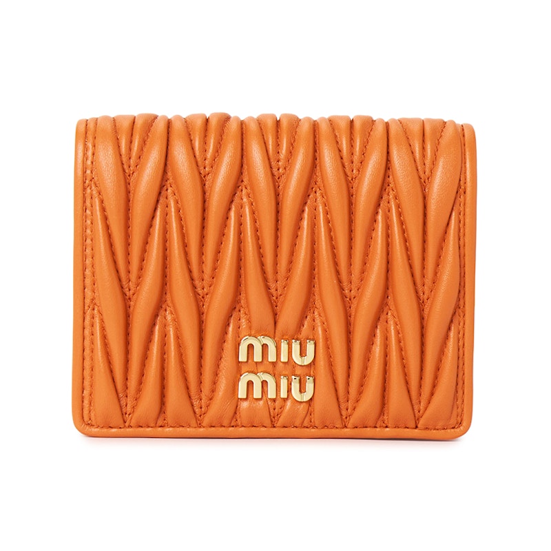 Miu Miu Matelasse Short Wallet Orange in Leather - US