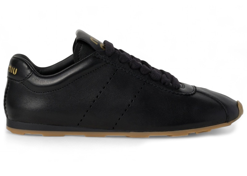 Pre-owned Miu Miu Nappa Leather Plume Sneakers Gum (women's) In Black