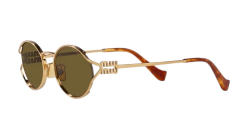 Miu Miu Oval Frame Metal Sunglasses Gold/Brown in Acetate/Metal - US