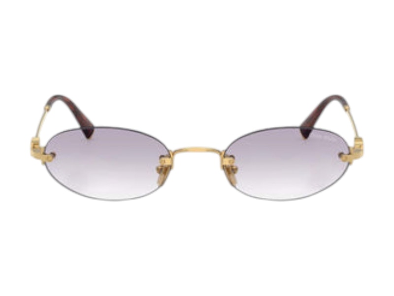 Pre-owned Miu Miu Women's  Oval Sunglasses In Gold/clear Gradient Dark Gray (0mu A54s 5ak04o)