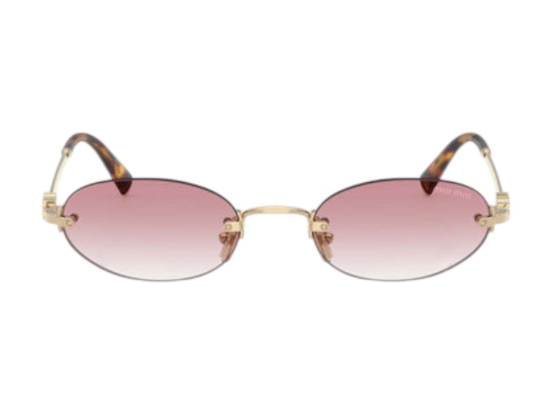 Pre-owned Miu Miu Women's  Oval Sunglasses In Pale Gold (0mu A54s Zvn70o)