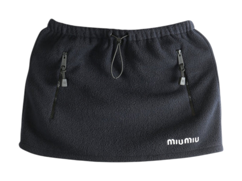 Pre-owned Miu Miu Women's  Pile Gonna Skirt In Navy Blue