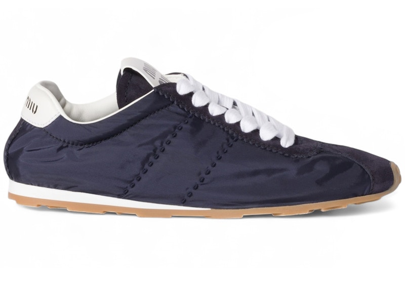 Pre-owned Miu Miu Plume Technical Fabric Gum (women's) Sneakers In Navy Blue/white In Multi