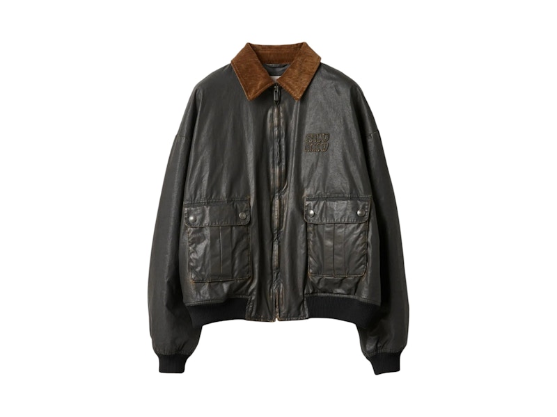 Pre-owned Miu Miu Women's Resin Finished Bomber Jacket In Black