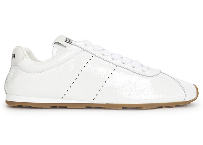 Pre-owned Miu Miu Shiny Leather Plume Sneakers Gum (women's) In White