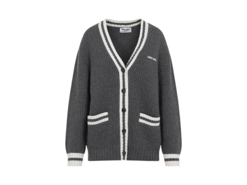 Pre-owned Miu Miu Women's Silk Cashmere Cardigan In Slate Grey