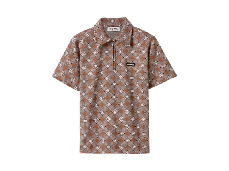 Pre-owned Miu Miu Women's  Silk Check Polo Shirt In Tabacco