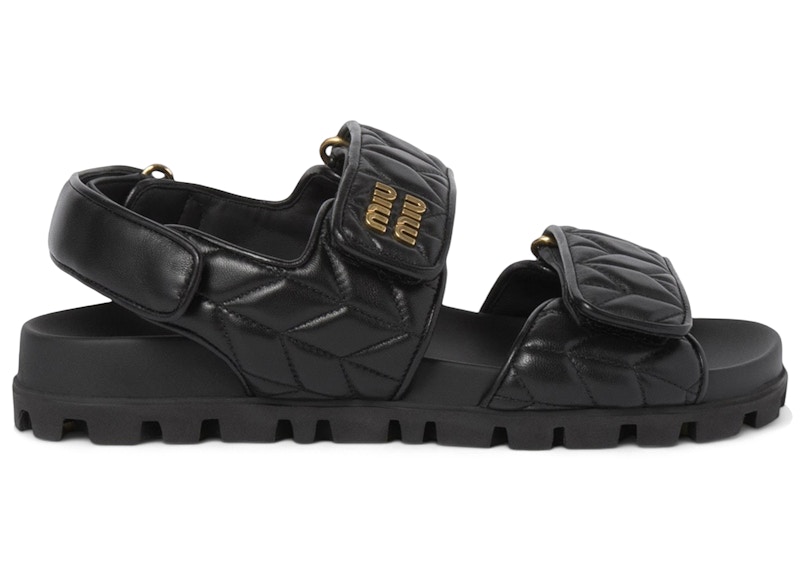 Miu Miu Sporty Matelassé Nappa Leather Sandals (Women's) Sneakers in Black