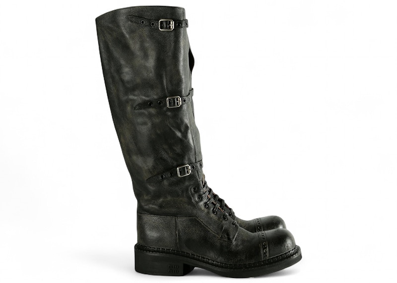 Pre-owned Miu Miu Strapped Calf Boot (women's) Sneakers In Nero In Black