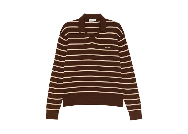 Women's Miu Miu Striped Polo Shirt in Cacao
