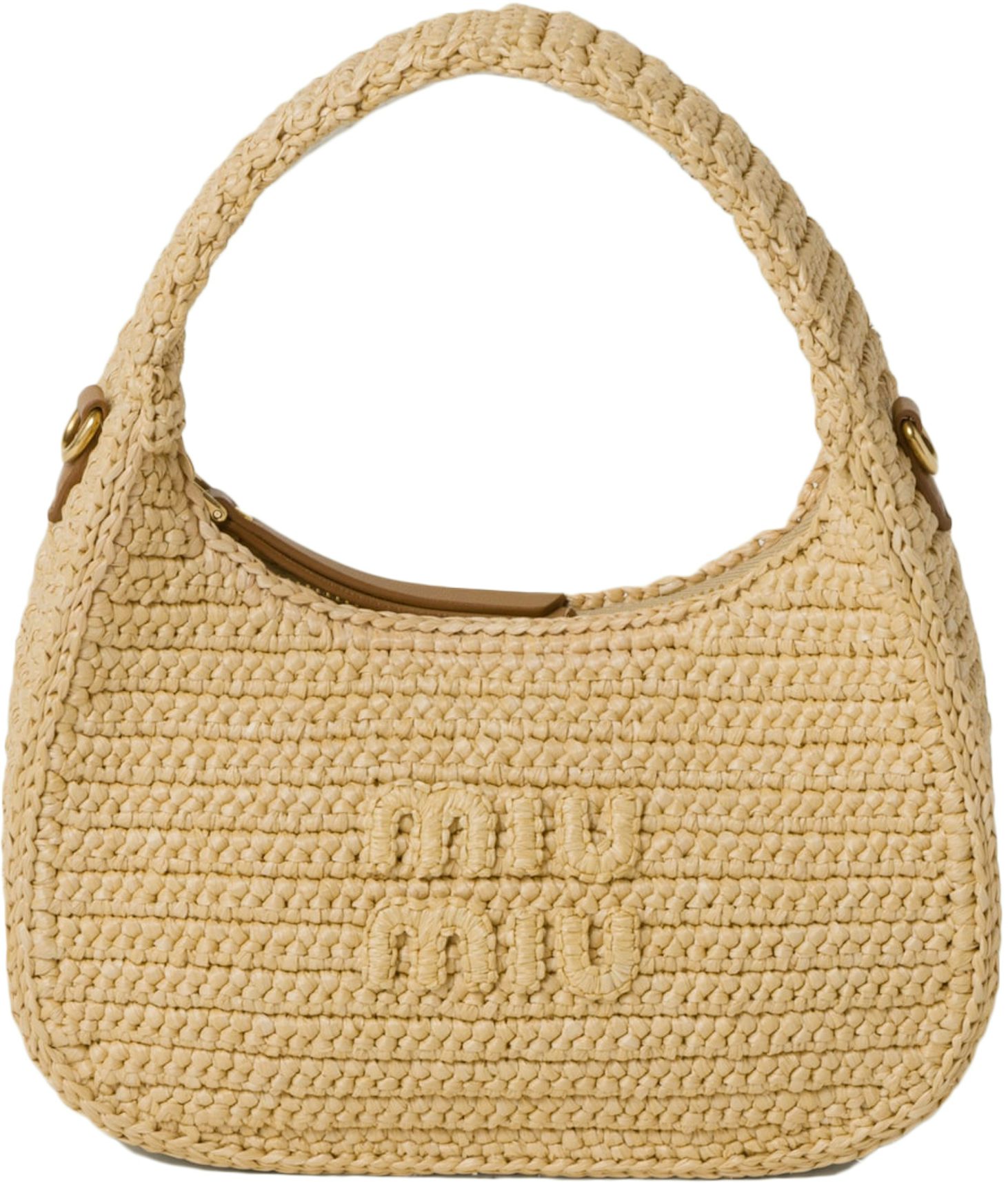 Miu Miu Wander Crochet Handbag Natural in Straw/Wicker with Gold-tone - US