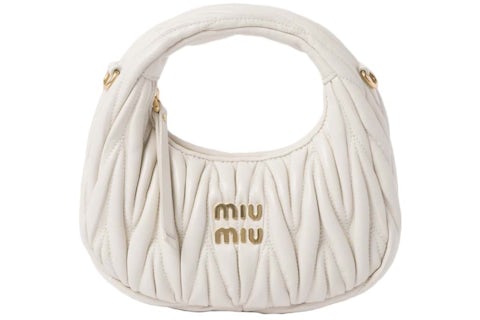 Miu Miu Wander Matelasse Cuir Nappa Hobo Mini-Sac Blanc with Gold