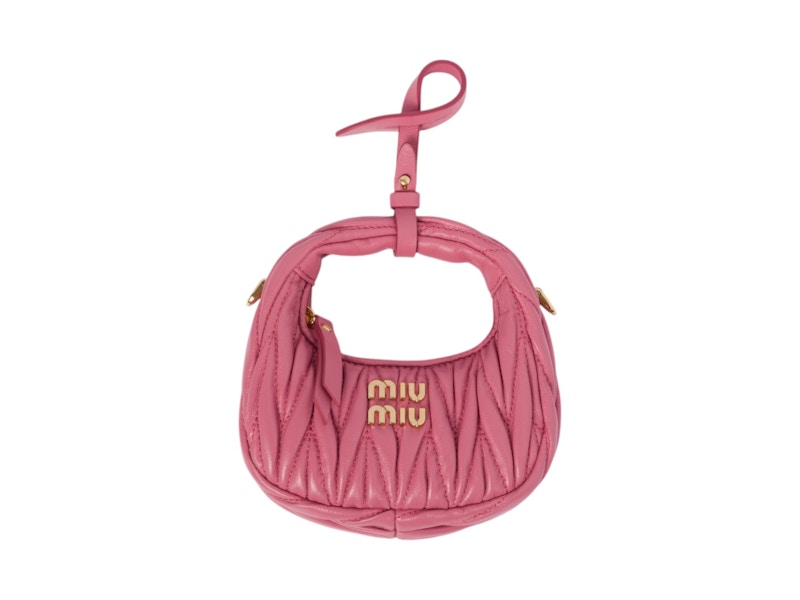 Pre-owned Miu Miu Women's Wander Matelasse Nappa Leather Micro Hobo Bag In Begonia Pink