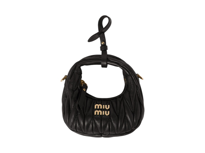 Pre-owned Miu Miu Women's Wander Matelasse Nappa Leather Micro Hobo Bag In Black
