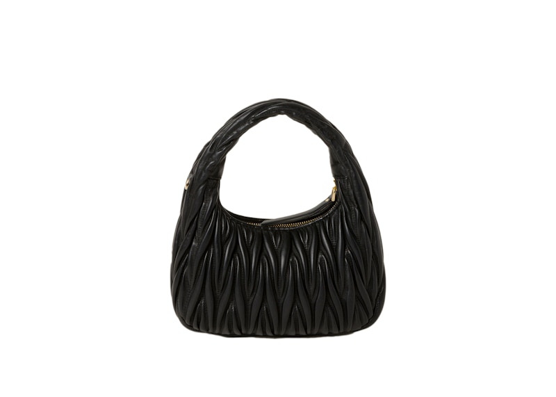 Miu Miu Wander Matelasse Nappa Leather Mini Hobo Bag Black