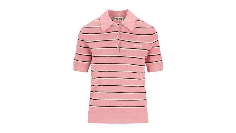 Miu Miu Women's Striped Polo Shirt Rosa Red