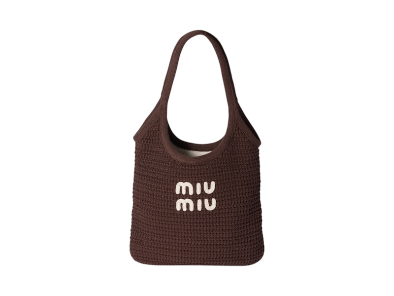 Pre-owned Miu Miu Women's Woven Shopping Bag In Cocoa/chalk