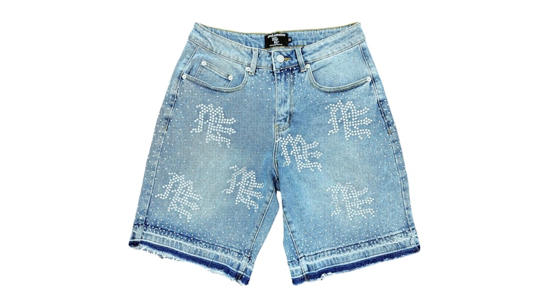 Mixed Emotion ME Rhinestone Denim Shorts Blue