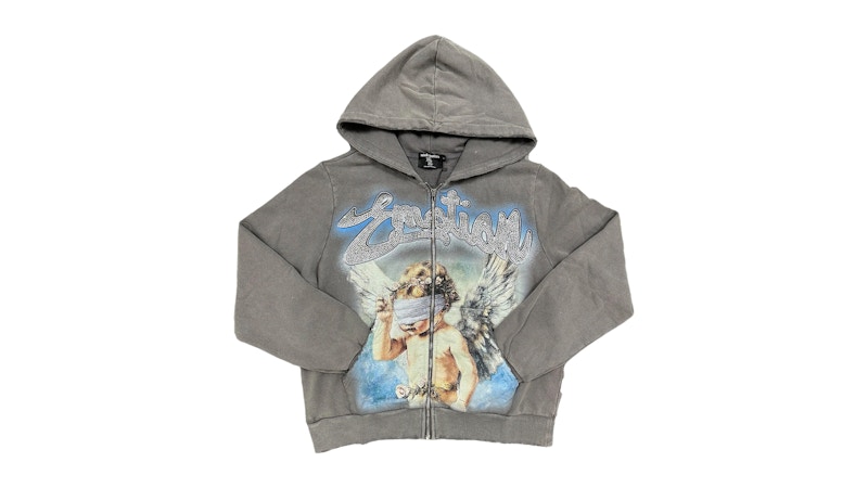 Mixed Emotion Rhinestone Hoodie Grey