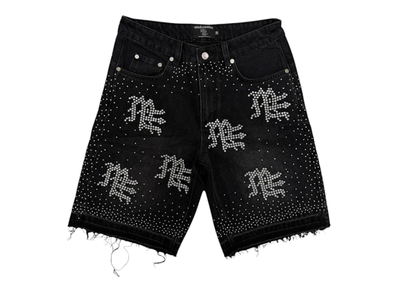 Mixed Emotions ME Rhinestone Denim Shorts Black