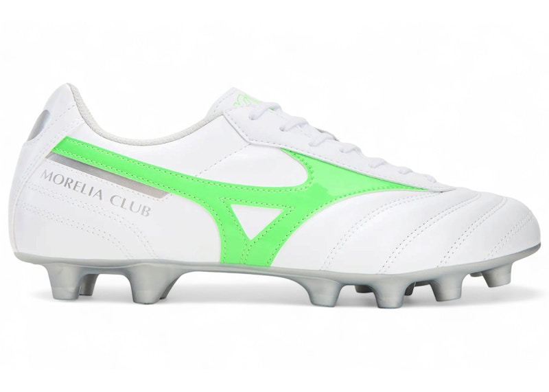 Men's Mizuno Morelia II Club MD Sneakers in White/Neon Green/Galaxy Silver