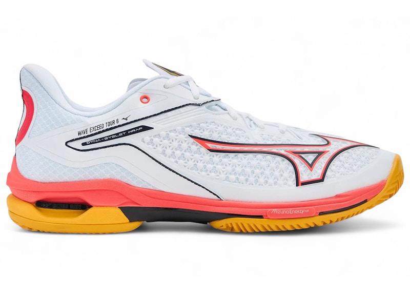 Men's Mizuno Wave Exceed Tour 6 CC Fiery Coral Sneakers in White/Baritone Blue/Fiery Coral 2