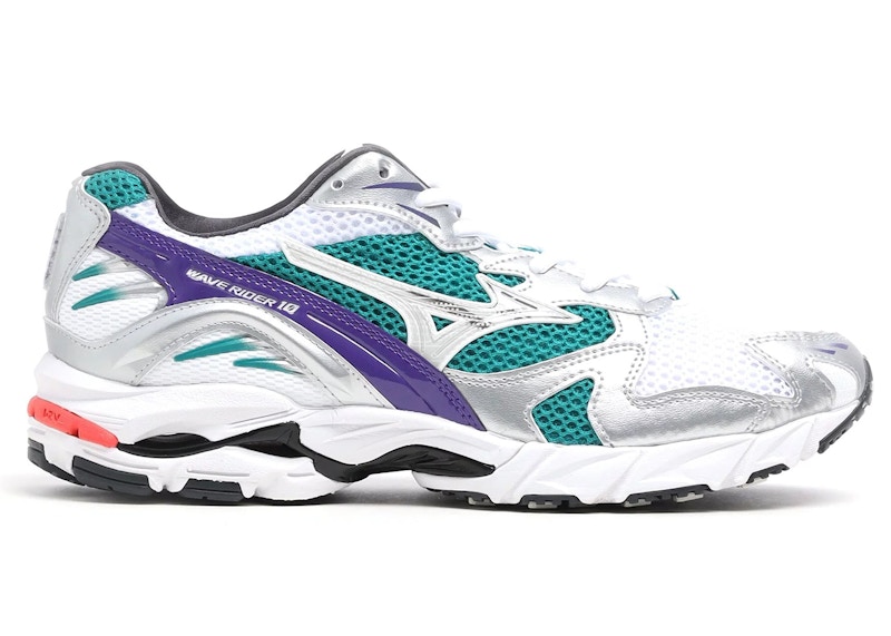 Mizuno Wave Rider 10 Bianco Argento Verde foglia di te Viola Uomo D1GA210407 IT