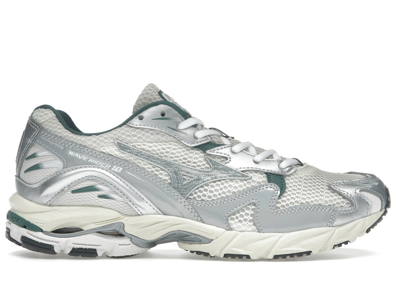 Pre-owned Mizuno Men's Wave Rider 10 White Sneakers In Snow White/slate/bistro Green In Multi