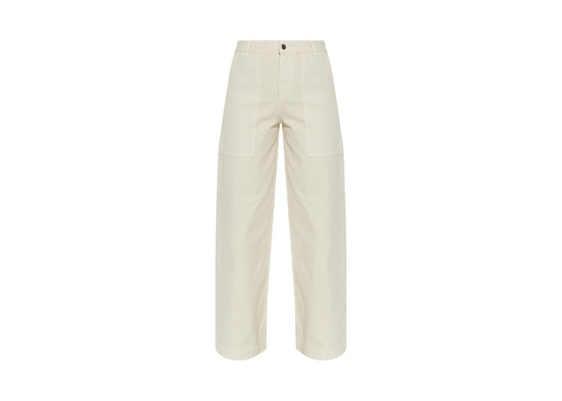 Moncler Button Zipper Closure Straight Leg Trousers Light Beige